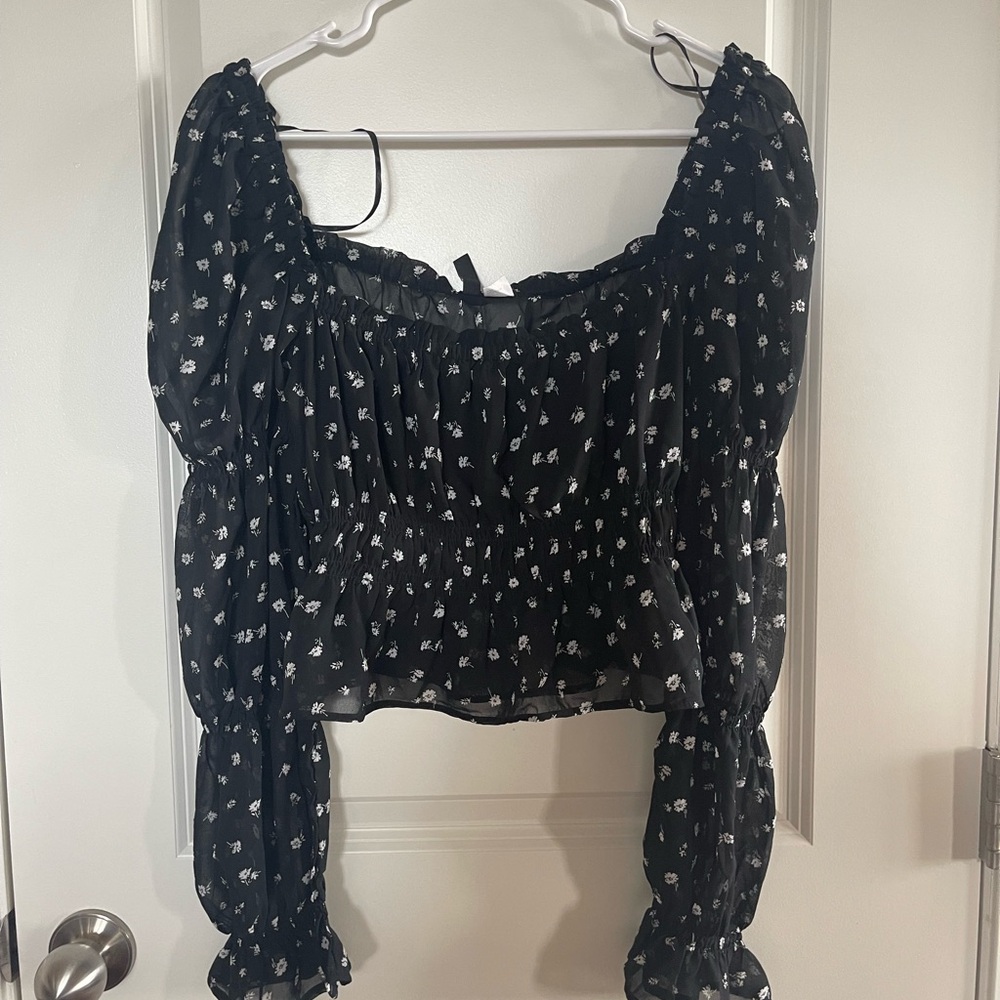 Divided Black and White Floral Blouse